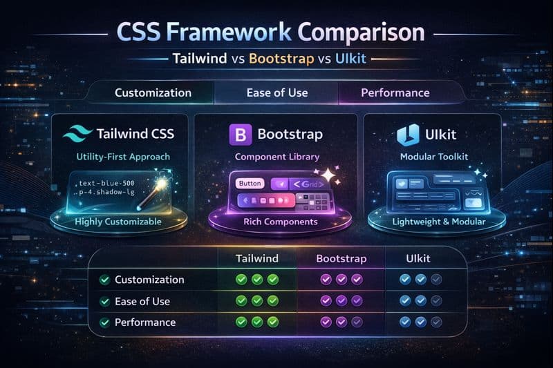 Best CSS Framework in 2026 — Tailwind vs Bootstrap vs UIkit